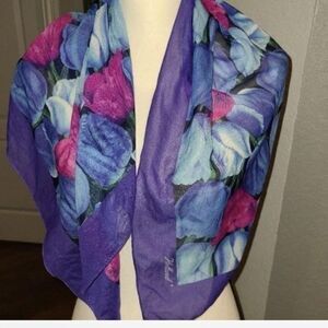 Holland vintage silk Purple and Blue Floral Scarf